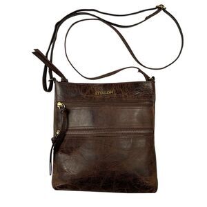 Estalon Dark Brown Distressed Leather Crossbody Bag Adjustable Strap Boho Travel